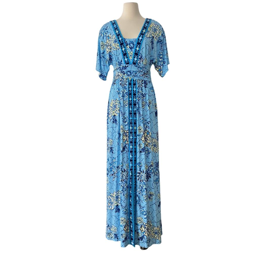 Lilly Pulitzer Lauralai Kimono Sleeve V-Neckline Maxi Stretchy Dress High Slit 8